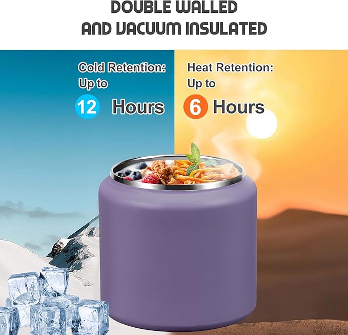 26oz Soup Thermo for Hot Food Kids with Buckle Lid Insulated Vacuum Food Jar Wide Mouth Leakproof Stainless Steel Lunch Container (Purple)-BubblyBeeBaby