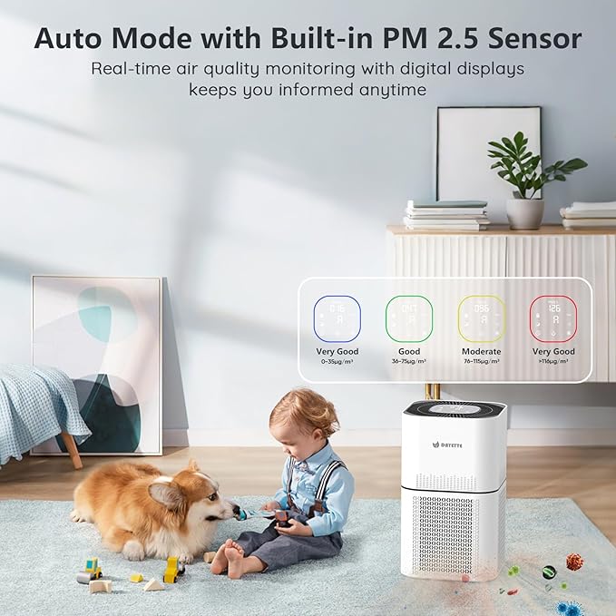 HEPA 14 Air Purifiers for Home Large Room Up to 2200ft², DAYETTE Air Purifiers for Bedroom with Air Quality Sensor, Remove 99.97% of Dust, Odor, Pets Dander, Smoke-BubblyBeeBaby