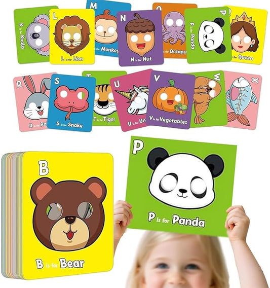 26 PCS Alphabet ABC Flash Cards with Animal Masks, Colorful Alphabet Mask Cards, Giant Letter ABC Animal Faces Flash Learning Flashcards, Interactive Education Games, Learn Letters-BubblyBeeBaby