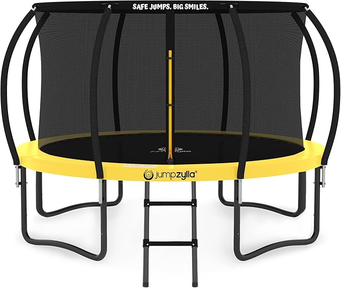JUMPZYLLA Trampoline Outdoor 8FT 10FT 12FT 14FT 15FT 16FT with Enclosure and Ladder, ASTM Approved Recreational Trampoline for Kids and Adults, Anti-Rust Coated Frame-BubblyBeeBaby
