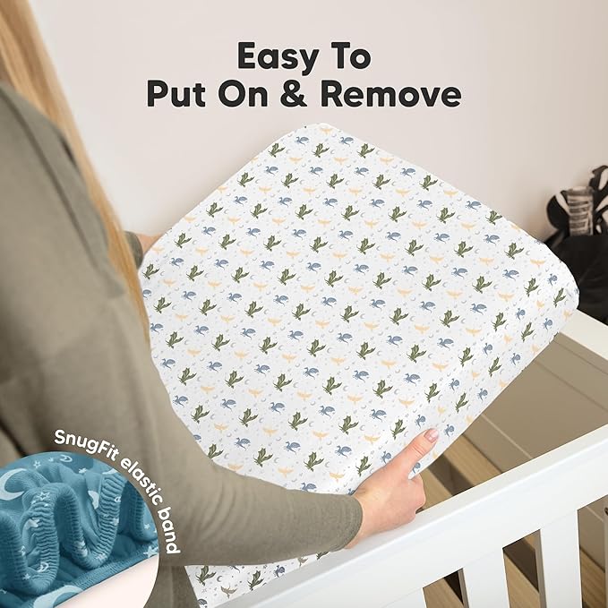 KeaBabies 2-Pack Organic Crib Sheets for Boys, Girls - 52x28 Fitted Crib Mattress Sheet Neutral, Breathable Jersey Cotton Cover for Baby Bed, Toddler Mattress, Soft & Cute Prints (Dragon Tale)-BubblyBeeBaby