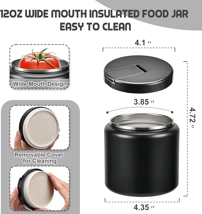 26oz Soup Thermo for Hot Food Kids with Buckle Lid Insulated Vacuum Food Jar Wide Mouth Leakproof Stainless Steel Lunch Container (Black)-BubblyBeeBaby