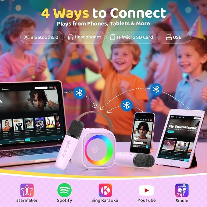 Karaoke Machine for Kids, Toys for 3-12 Years Old Girls Gifts, Kids Karaoke Microphone Machine Toy, Best Fun Christmas Birthday Gifts for 5 6 7 8 9 10 11 Years Teens Girl Boys Purple 2 Mic-BubblyBeeBaby