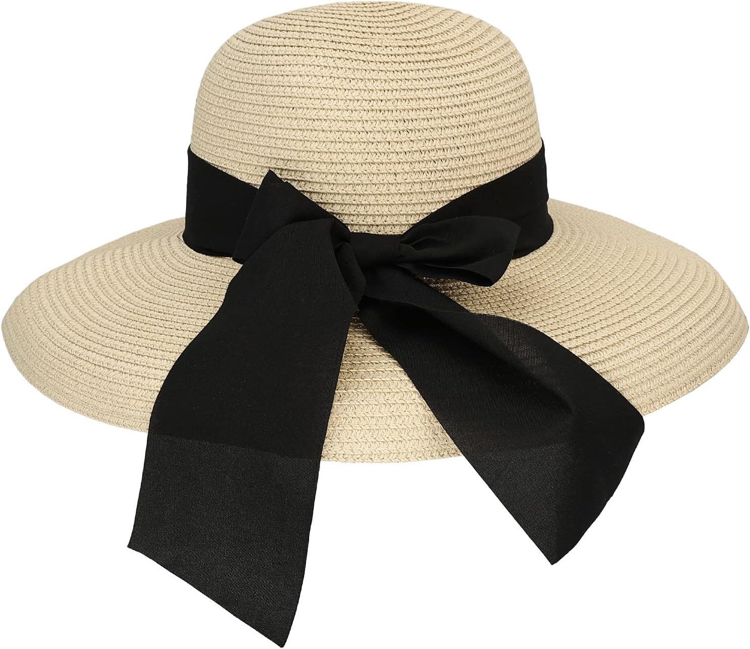 Surblue Straw Summer Hat Women's Floppy Sun Hat Wide Brim Beach Bow Hat
