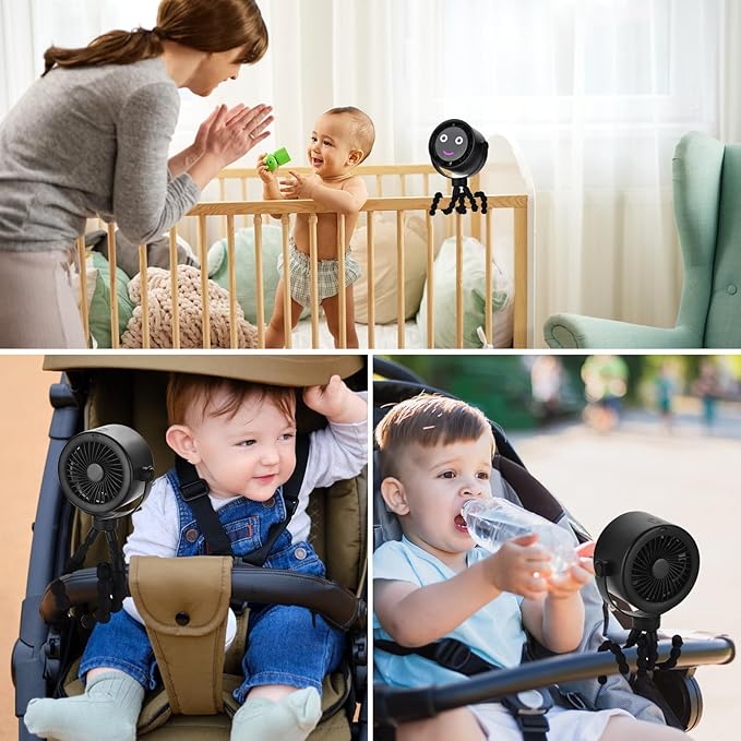 5000mAh Portable Stroller Fan with LCD Display, 5-Speed, Rechargeable Battery Operated, 360° Rotation, Tripod Clip, 17-Hour Battery Life for Carseat, Strollers, Cribs, Wheelchairs, Bedrooms & Travel-BubblyBeeBaby