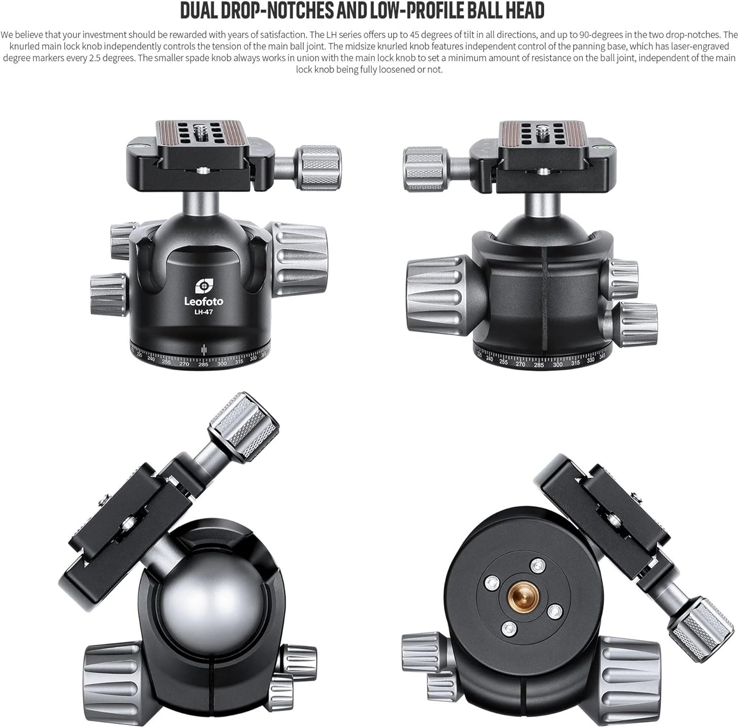 Leofoto Professional Camera Tripod, 62" Compact Carbon Fiber Tripod for DSLR Video Camcorder, 4 Leg Sections, 360° Ball Head, Max Load 25KG/55Lb (LS-364CX+LH-47)