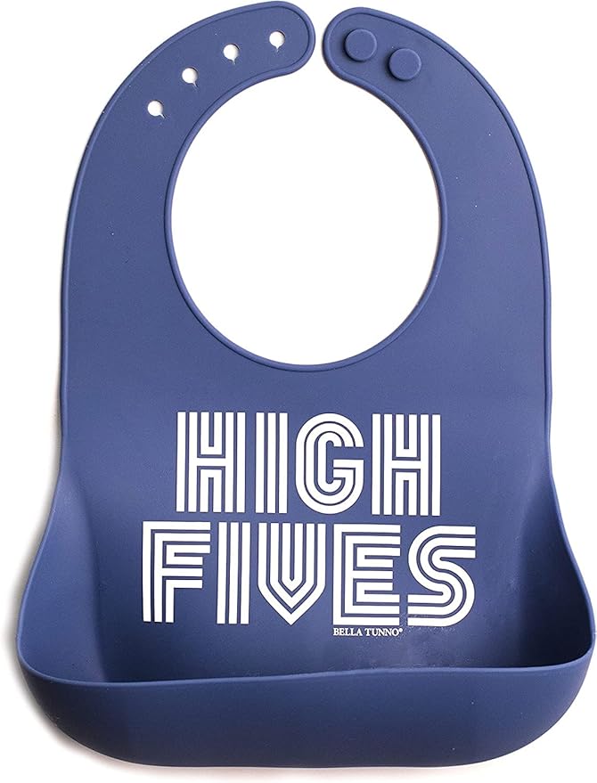 Bella Tunno Baby Bib for Eating, Waterproof Silicone Bib with Large Food Catcher, Adjustable Fit for Babies 4-12 months & Toddlers 1-3 Years, Boys & Girls, High Fives-BubblyBeeBaby