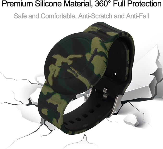 2 Pack Waterproof Bracelet for AirTag Kids, Hidden Printed Wristband for Apple Air Tag, Silicone Holder for AirTag GPS Tracker Case for Band for Child Toddler, Secure Anti-Lost Protection(Camouflage)-BubblyBeeBaby
