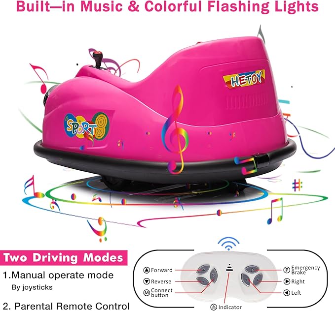 12V Bumper Car for Toddlers, Electric Toy Ride on Battery Car with Kids W/Parent Remote Control, 2-Speed, 360 Degree Spin, Music & LED Lights for Kids, Pink-BubblyBeeBaby