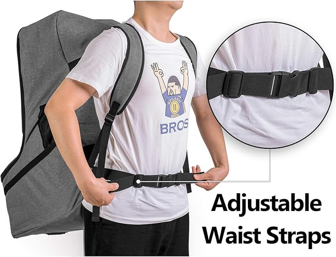 LUXJA Car Seat Travel Bag, Airplane Bag with Padded Backpack Straps and Adjustable Waist Straps for Travel (Fits Most Major Car Seat), Gray-BubblyBeeBaby