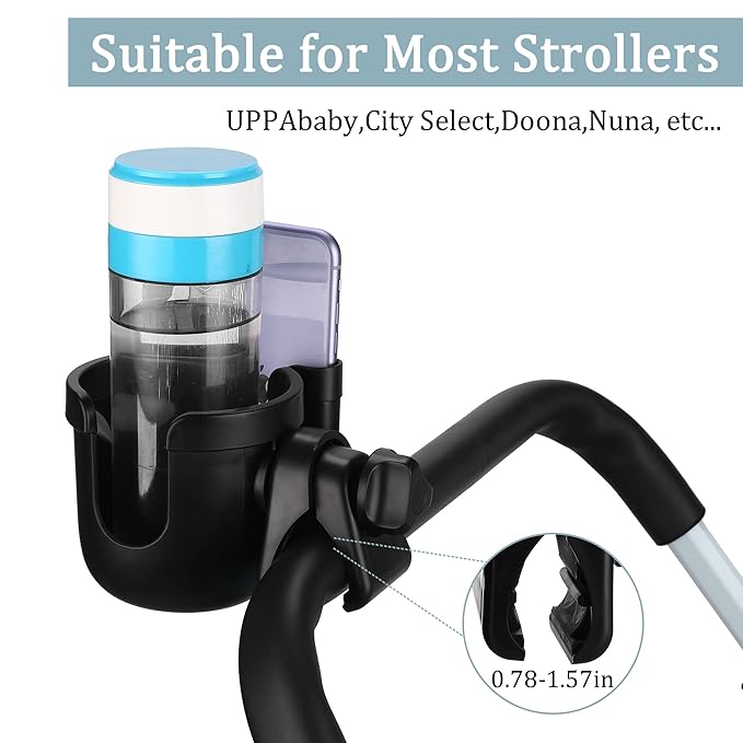 Suranew Universal Stroller Cup Holder, Adjustable Drink Holder with Phone Holder for Baby Stroller, Wheelchair, Walker, Bike, Scooter, Gifts for Family Member.-BubblyBeeBaby