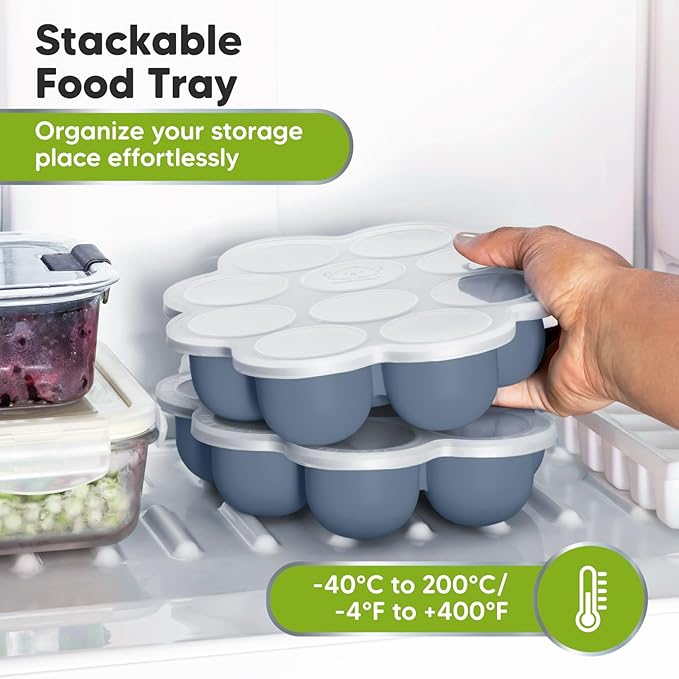 KeaBabies Silicone Food Freezer Trays with Lid, 2oz x 10 Pods Baby Food Storage Containers, Easy Puree Meal Prep, Breast Milk Silicone Freezer Molds, Dishwasher, Microwave Safe, BPA-Free (Slate)-BubblyBeeBaby