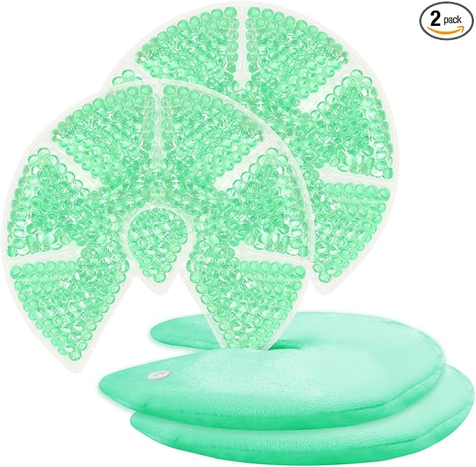Hot/Cold Breast Gel Bead Ice Packs Breast Cooling/Heat Pads Relief for Breastfeeding, Nursing Pain, Mastitis, Engorgement, Swelling, Plugged Ducts | Boost Milk Let-Down & Production,2 Pack (Green)-BubblyBeeBaby