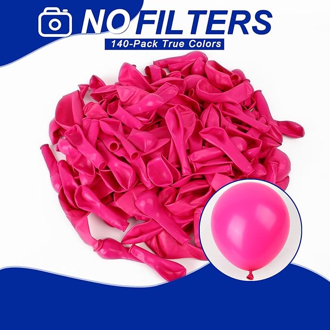 140pcs Hot Pink Round Balloons Different Sizes 18 12 10 5 Inch Latex Balloons for Arch Decoration Party Balloon Kit for Graduation Birthday Party Wedding Balloon Baby Shower Decoration-BubblyBeeBaby