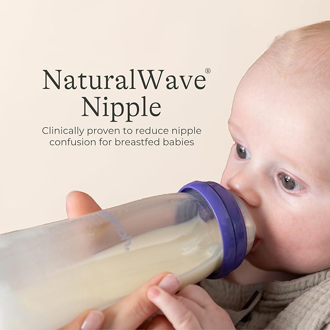 Lansinoh Anti-Colic Glass Baby Bottles, 8 Ounces, 4 Count Bottles for Feeding, Baby Essentials, Includes 4 Medium Flow Nipples, Size M-BubblyBeeBaby