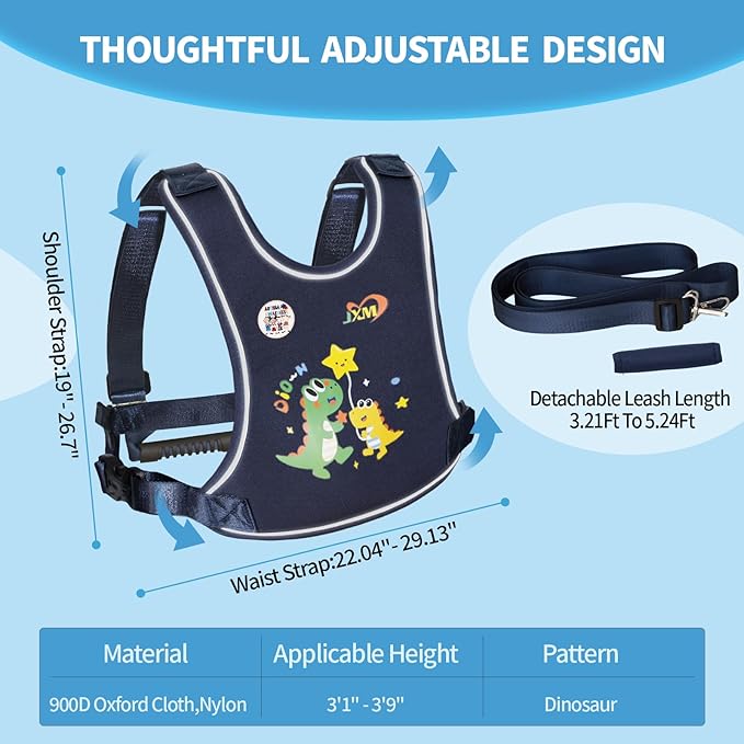 2025 New Safety Harness for Autism and Special Needs Child (3-6 yrs), Anti-Elopement Vest Harness with Light Reflector and Grab Handle for Active, Autistic ADHD Kids,Adjustable Tether Leash with Pouch-BubblyBeeBaby