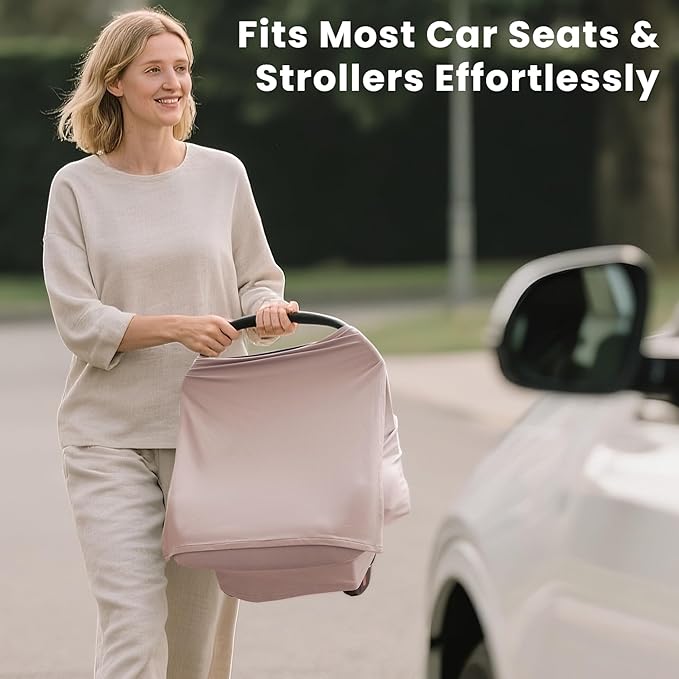 Konssy Baby Car Seat Cover with Breathable Mesh Window, Stretchy Windproof and Sunshade Canopy for Infant Car Seats, Boys and Girls-BubblyBeeBaby