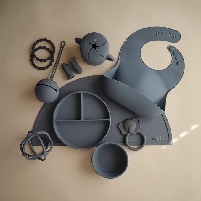 mushie Silicone Baby Bib | Adjustable Fit Waterproof Bibs (Tradewinds)-BubblyBeeBaby