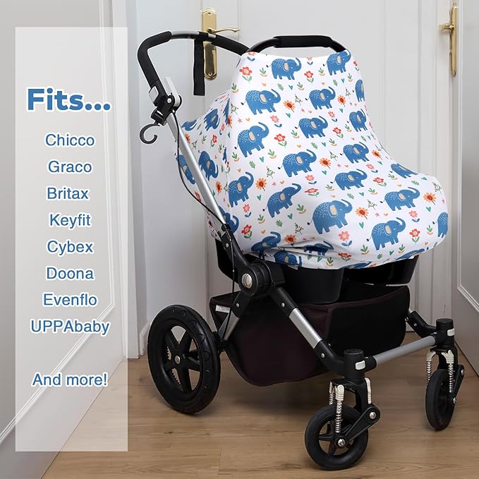 Rquite All-in-1 Car Seat Cover Baby, Carseat Covers for Girl Boy, Stretchy Soft Infant Car Seat Cover, Multi-use Baby Carrier Cover, Car Seat Canopy, Stroller Sun Shade, Nursing Breastfeeding Cover-BubblyBeeBaby