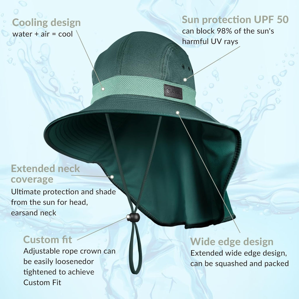 Sukeen Cooling Sun Hat for Men Women UPF50+ Wide Brim Fishing Hat with Neck Flap Adjustable Foldable Bucket Hat for Hiking