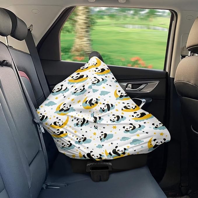 Binienty Cartoon Panda Carseat Cover for Baby Breathable Stretchy Baby Carseat Covers Lightweight Cartoon Car Seat Covers Infants Car Canopies-BubblyBeeBaby