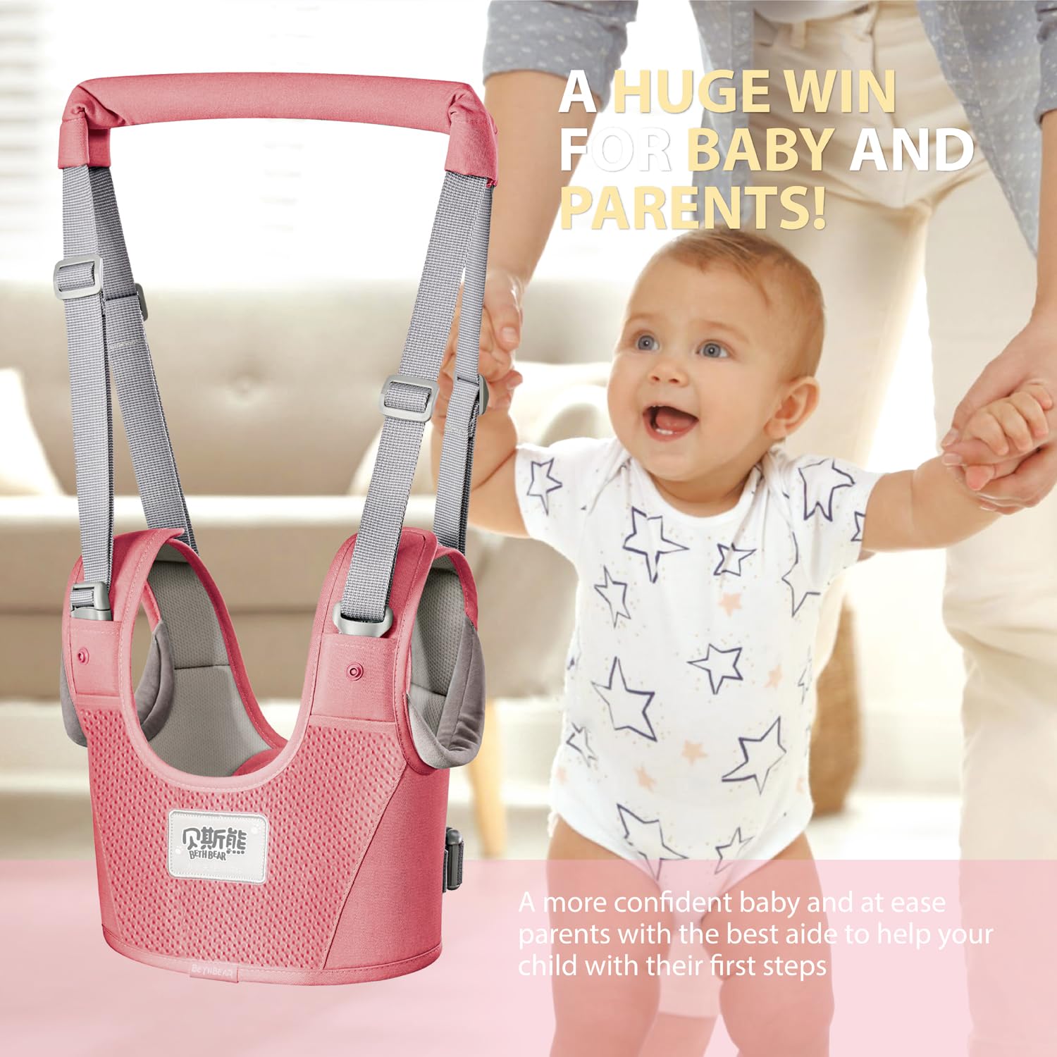 Baby Walking Harness-Handheld Assistant Belt- Toddler Infant Walking Aid for Trainer & Support 7-24 Month Old (summer-pink-1817)