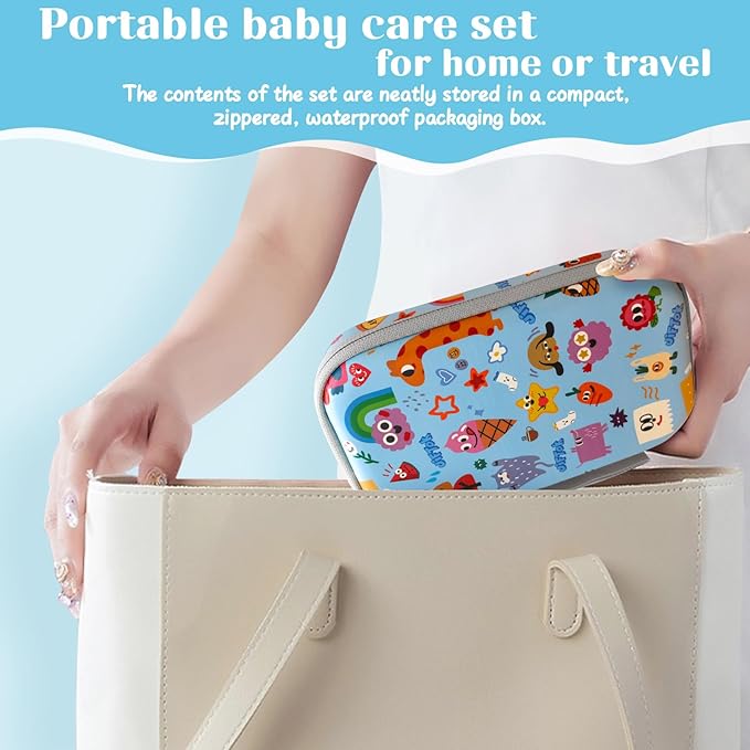 JIFTOK Baby Healthcare and Grooming Kit, 30 in 1 Baby Electric Nail Trimmer Set, Newborn Nursery Care Kit, Baby Essentials Set with Hair Brush Comb, Nail Clippers for Infant Toddlers Boys Girls (Blue)-BubblyBeeBaby