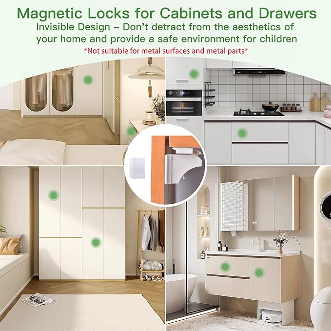 20 Pack Vkania Magnetic Cabinet Locks Baby Proofing - Baby Safety Latches for Drawers and Cabinets -Easy Installation No Drilling-BubblyBeeBaby