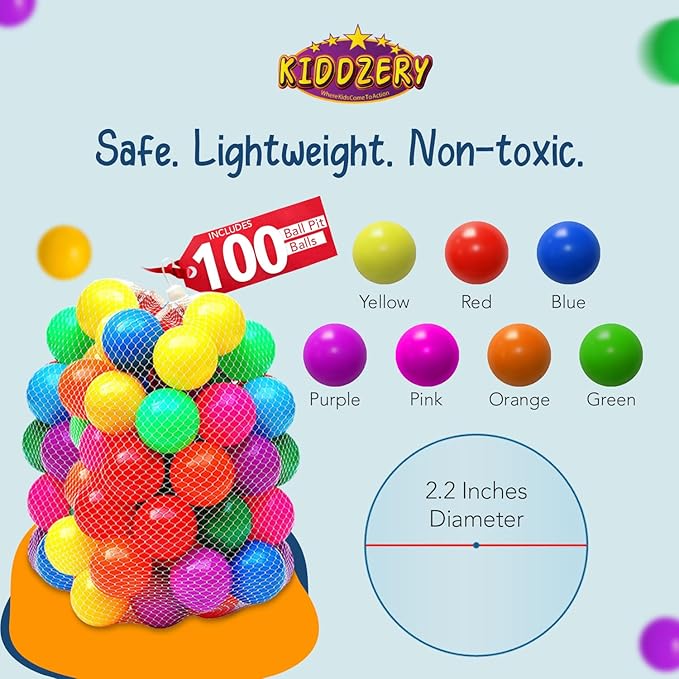 Kids Ball Pit Pop Up Large Tent for Toddlers - Indoor & Outdoor Gift Toys for Infants Girls & Boys, Baby Playpen with Zippered Storage Bag, 100 BallPit Balls Included-BubblyBeeBaby