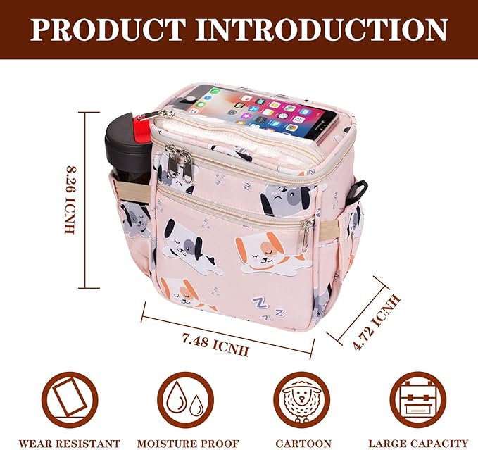 Baby Stroller Organizer Bag，Small Diaper Bag - Universal Stroller Organizer With Insulated Cup Holder,Pocket With Baby Wipes Dispenser，Adjustable Shoulder Strap(pink)-BubblyBeeBaby