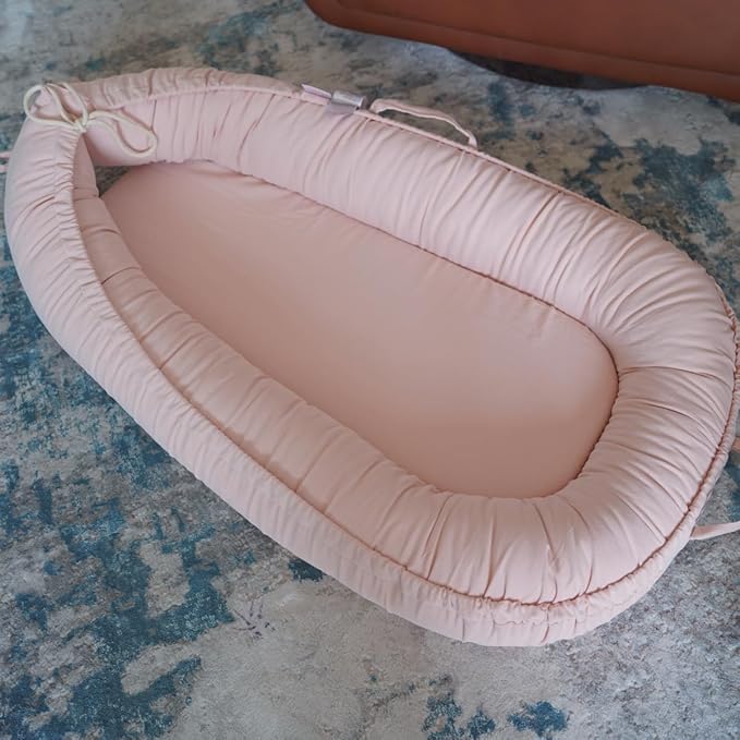 Infant Lounger, Baby Nest Cover for Baby Girls & Boys, Newborn Essentials for Baby 0-18+ Months, 100% Cotton Breathable (Mistyrose, Corduroy)-BubblyBeeBaby