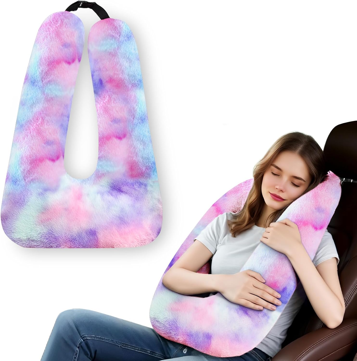 Travel Pillow, Travel Pillow for Kids, Sleeper Hold Pillow Travel, Removable U-Shaped Pillow for Adults and Children to Support Head and Body in The Back Seat of Long Car Trips (DCPurple)