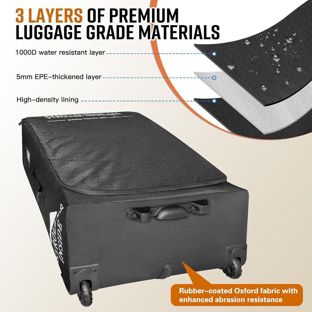 RAYMACE Padded Stroller Travel Bag for Airplane with Wheels Fits to UPPAbaby Vista V2 V3, Cruz V2 V3,Travel Safe Protection Storage Bag, Patterned Design, Black