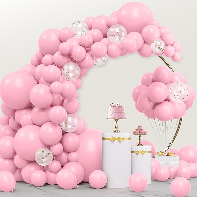 JOYIN 150 Pcs Pastel Pink Balloons, Different Sizes 18 12 10 5 Inch Pastel Pink Latex Balloon Arch Kit with Instruction for Birthday Decoration Party Graduation Wedding Holiday-BubblyBeeBaby