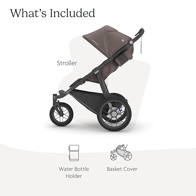 UPPAbaby Ridge Jogging Stroller/Durable Performance Jogger with Never-Flat Tires/Built for Walking, Running, Hiking/Water Bottle Holder and Basket Cover Included/Theo (Dark Taupe/Carbon Frame)-BubblyBeeBaby