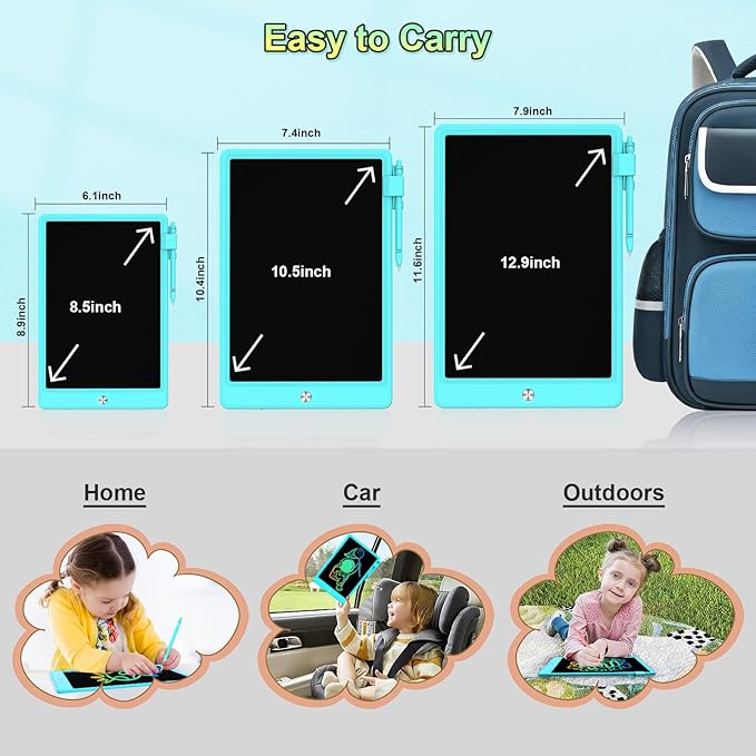 12.9 Inch LCD Writing Tablet for Kids, Colorful Toddler Doodle Board - Erasable Drawing Pad, Educational Learning Toy for Ages 3-8 - Valentine's Day Christmas Birthday Gifts (12.9 Inch, Blue)-BubblyBeeBaby