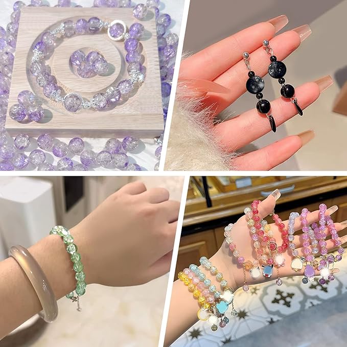 JULIMAIDONG 8mm Glass for Bracelets, 24 Colors Round Crystal Glass Bracelet Making Kit for Jewelry Making Kits Bead DIY Crafts with Spacer Charms Accessories (8MM, 24 Crackle Color)-BubblyBeeBaby