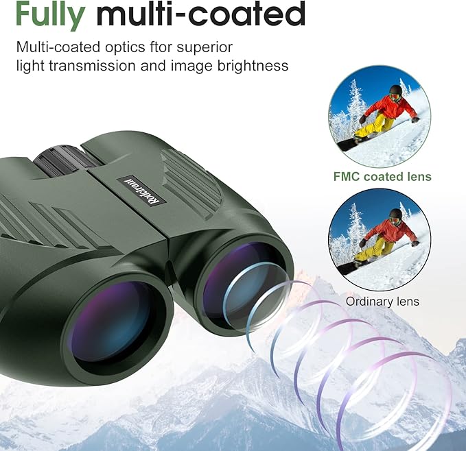20X25 Compact Binoculars for Adults and Kids,Large Eyepiece Waterproof Binocular，Easy Focus Small Binoculars for Bird Watching,Hiking and Concert, Green-BubblyBeeBaby