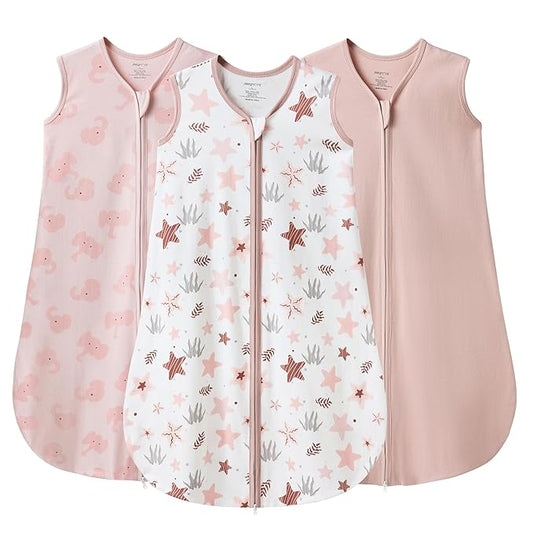 JELLYMONI Baby Sleep Sack 12-18 Months 0.5 Tog Wearable Blanket for Baby, 100% Cotton 3 Pack Infant Toddler Sleeping Sack Lightweight Soft 2-Way Zipper Sleepsack-BubblyBeeBaby