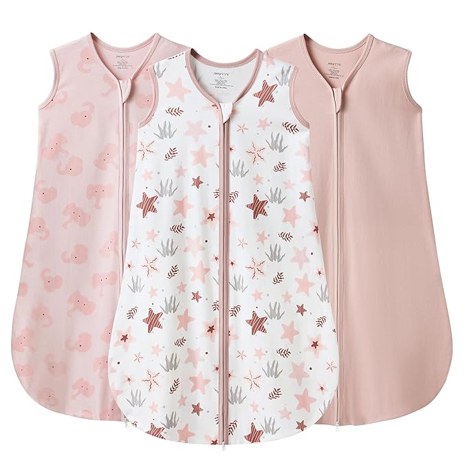 JELLYMONI Baby Sleep Sack 6-12 Months 0.5 Tog Wearable Blanket for Baby, 100% Cotton 3 Pack Infant Toddler Sleeping Sack Lightweight Soft 2-Way Zipper Sleepsack-BubblyBeeBaby