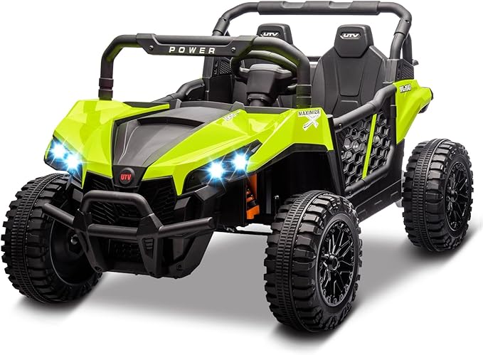 24V 2 Seater Ride On Car Truck, Power Wheels Kids UTV w/Parent Remote Control, 3.1 MPH Max Speed, Music Player, LED Lights & Storage, Electric Vehicle Ride On Toy for Kids Toddler Ages 3-8, Green-BubblyBeeBaby