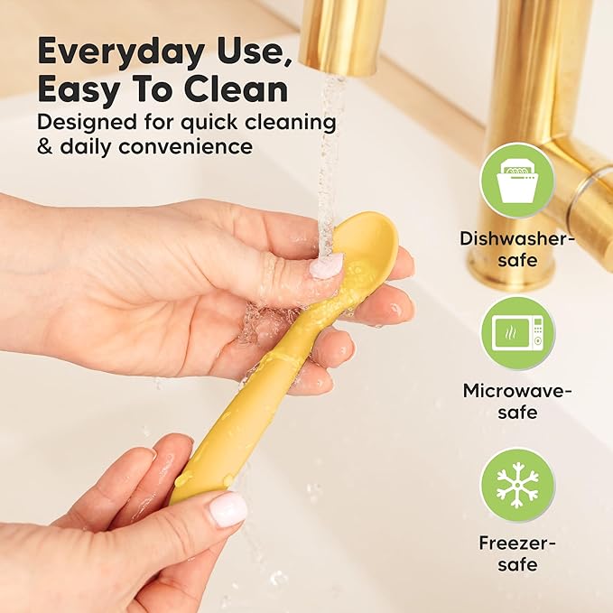 KeaBabies Silicone Baby Spoons, Self Feeding 6-12 months - 3-Pack Baby Weaning Eating Utensils, Toddler First Food Training Spoon, Infant, Kids Feeding Supplies Essential Set,Dishwasher-safe (Valiant)-BubblyBeeBaby