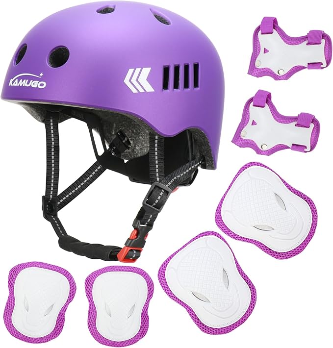 KAMUGO Kids Bike Helmet Set, Toddler Helmet for Ages 2-8 Boys Girls with Sports Protective Gear Set Knee Elbow Wrist Pads for Skateboard Cycling Scooter Rollerblading-BubblyBeeBaby