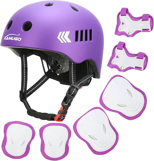 KAMUGO Kids Bike Helmet Set, Toddler Helmet for Ages 2-8 Boys Girls with Sports Protective Gear Set Knee Elbow Wrist Pads for Skateboard Cycling Scooter Rollerblading-BubblyBeeBaby
