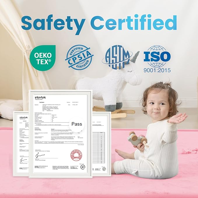 1.3" Thick Baby Play Mat for Floor, 79x79 Large Foam Tummy Time Mat, Padded Support Soft Plush Nursery Rug for Infant Kids Toddler Crawling Kick Activity (Pink)-BubblyBeeBaby