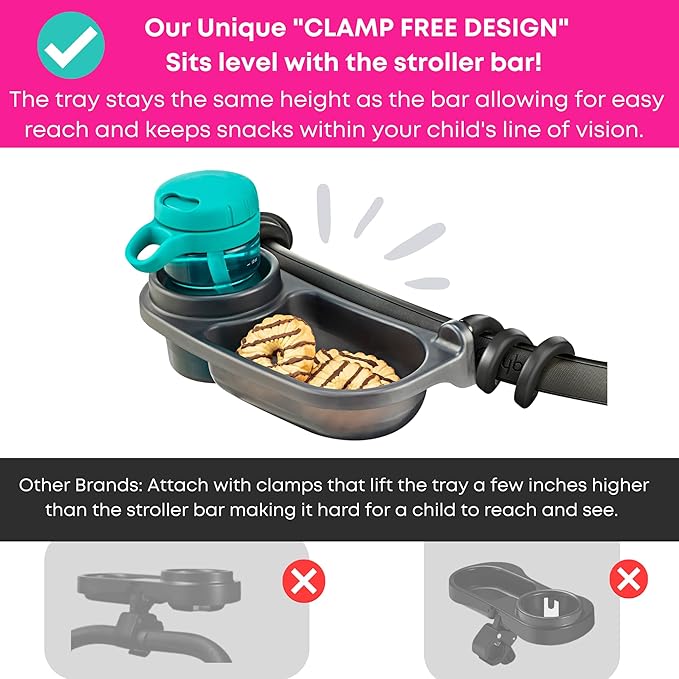 Swanoo Universal Stroller Snack Tray | Compatible with Nuna | Stroller Cup Holder | Silicone Arms Grip Bumper Bar | Stroller Tray Attachment with Cups Holder for Baby Toddler | Stroller Accessories-BubblyBeeBaby