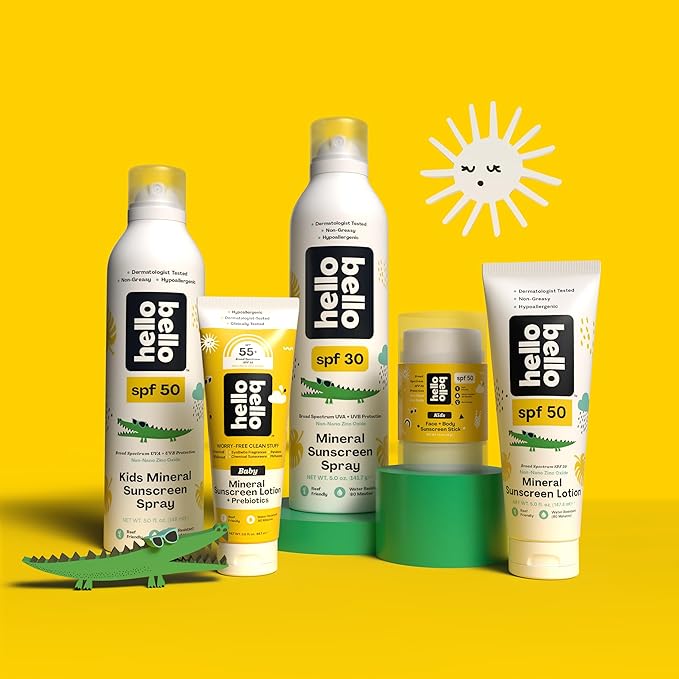 Hello Bello SPF 50 Kids Mineral Sunscreen Spray, Hypoallergenic Broad Spectrum UVA and UVB Protection, Reef Friendly and Water Resistant, 5 oz-BubblyBeeBaby