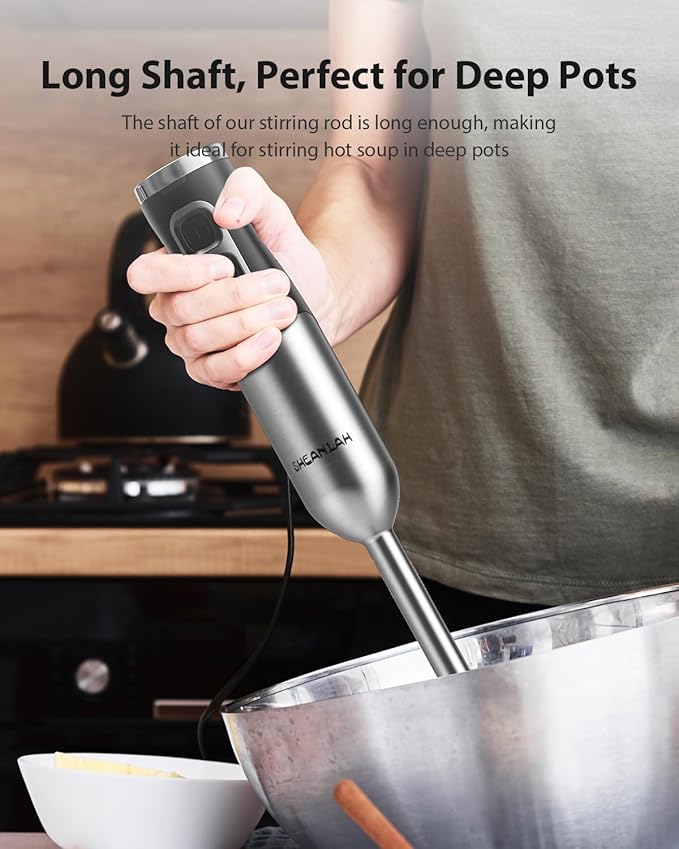 1000W Powerful Immersion Blender Handheld, 2025 New Update Hand Blender with 25-Speed and Heavy-Duty Copper Motor, 4 in 1 Hand Mixer with Chopper, Whisk, Beaker and Wand Silver-BubblyBeeBaby