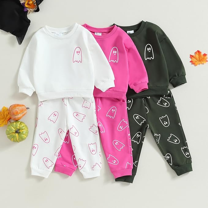 0-4T Toddler Boy Girl Halloween Outfit Fall Clothes Ghost Long Sleeve Sweatshirt Top Pants Baby Halloween Clothes-BubblyBeeBaby