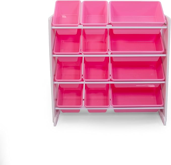 Humble Crew Kids Toy Storage Organizer with 12 Plastic Bins, White/Pink – Removable Bins for Playroom, Bedroom, Toddler Furniture for Boys and Girls Ages-BubblyBeeBaby